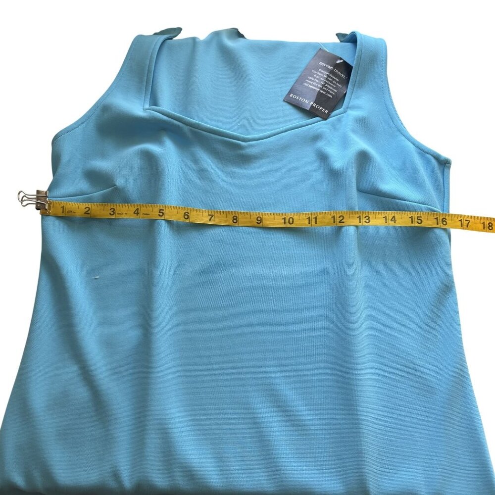 Boston Proper Beyond Travel Sleeveless Blue Midi Dress W/ Side Slits Size M - Picture 8 of 10
